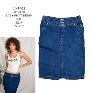 90's Y2K VTG. BABY PHAT DENIM SKIRT SZ. 7 MEDIUM